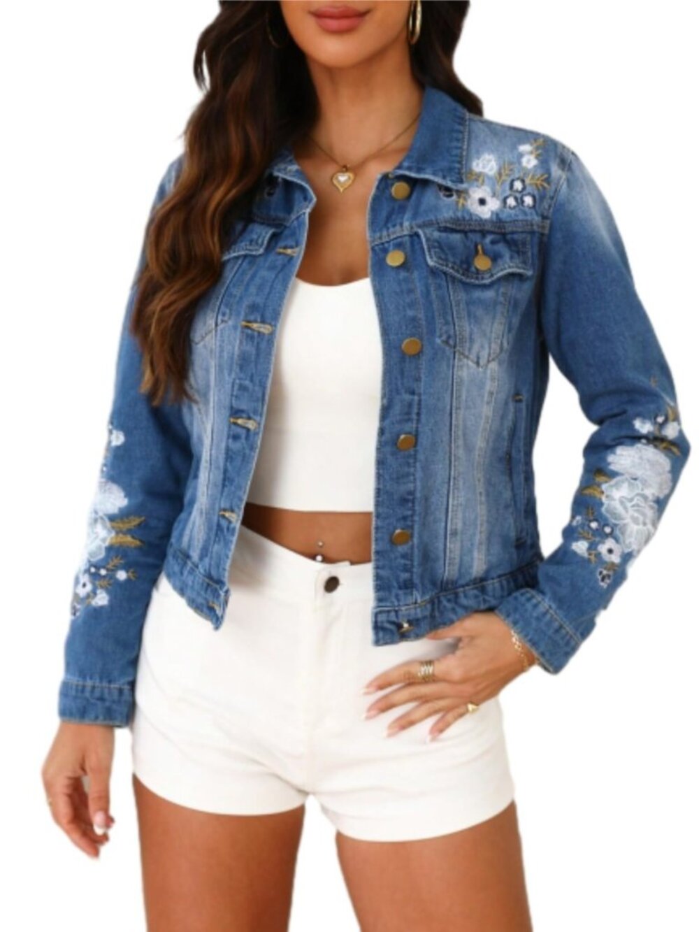 Womens Embroidered Denim Jacket Floral Denim Jacket Jean Jacket